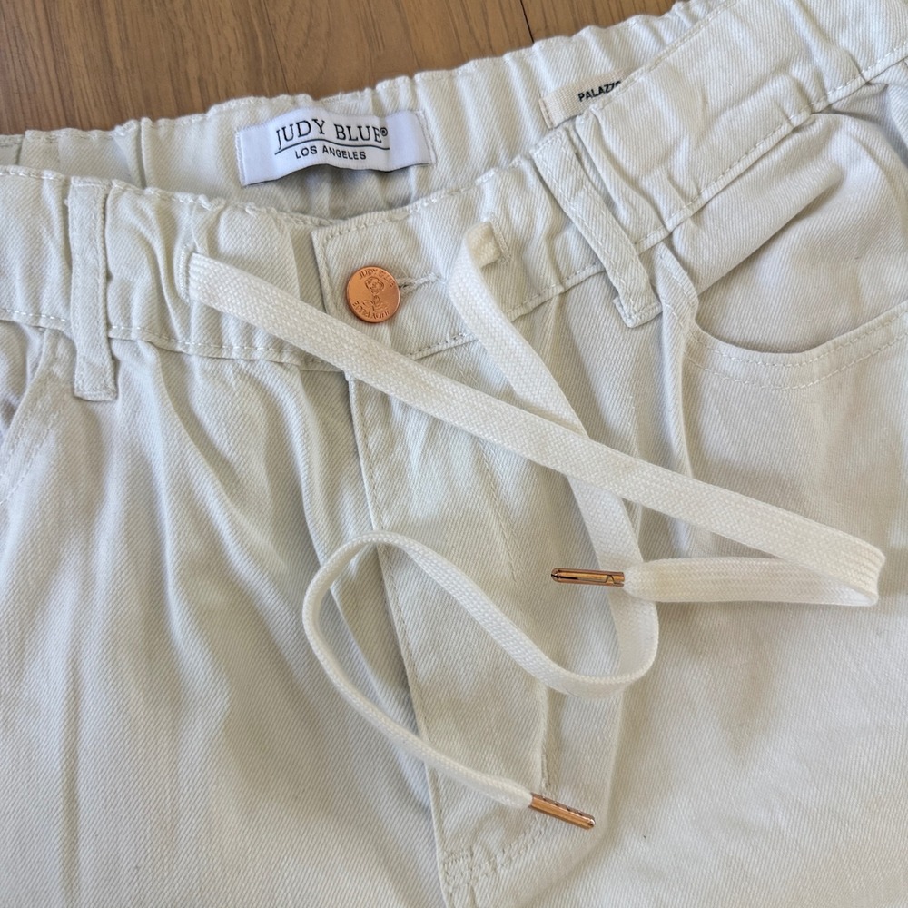 Judy Blue Palazzo Pants Womens 7/28 Long White Featherweight Elastic Drawstring - Picture 6 of 16